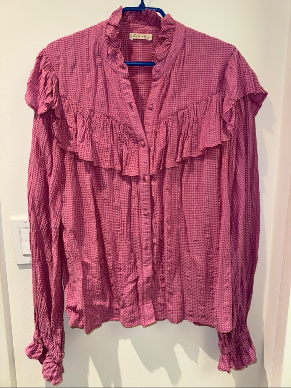 LoveShackFancy Rose-Pink Ruffle Front Blouse